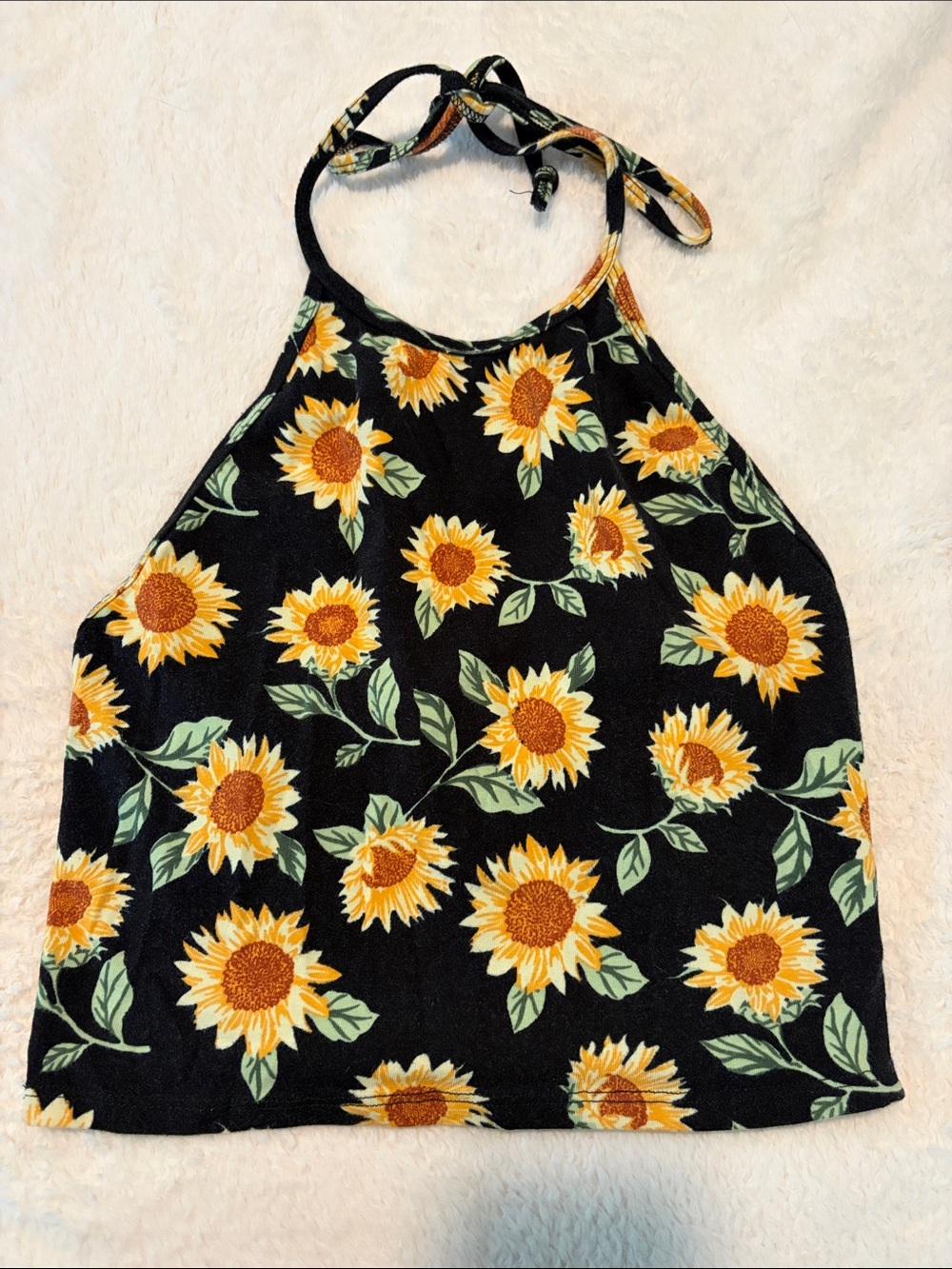 Sunflower Halter Tank Top - Black/Yellow
